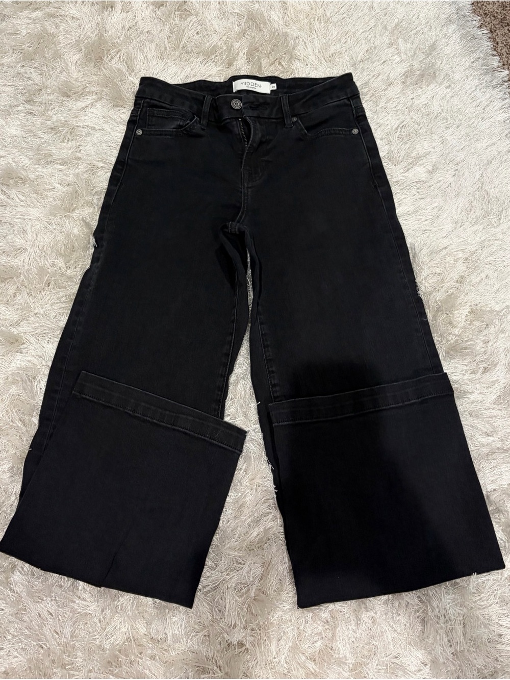 Widen Black Flare Jeans with Folded Hem